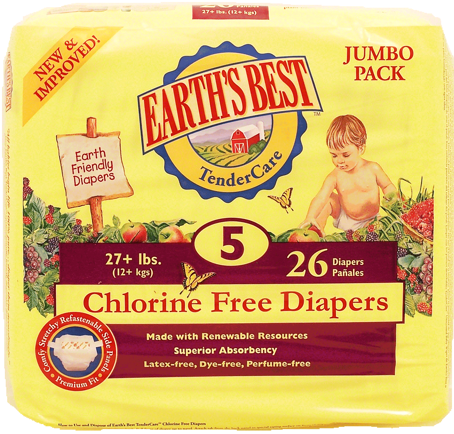 Earth's Best Tender Care chlorine free diapers, 27+ lbs., size 5, made wtih renewable resources Full-Size Picture